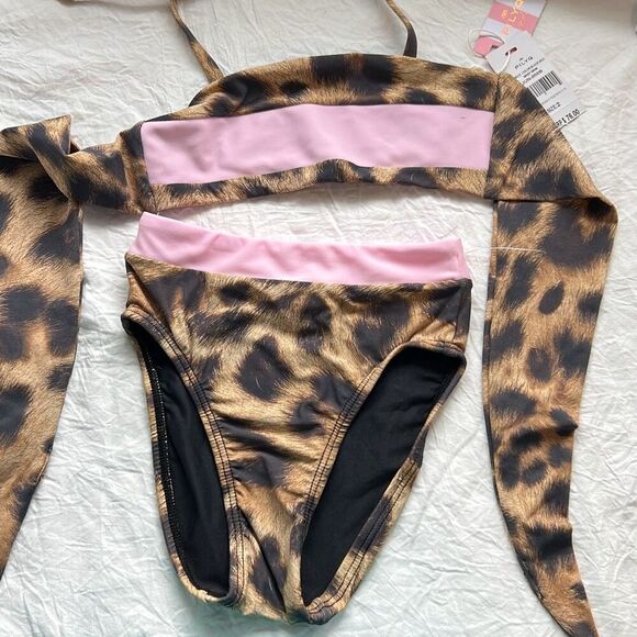 PQ PILYQ Girls 2 leopard print and pink 2 piece - Picture 1 of 5